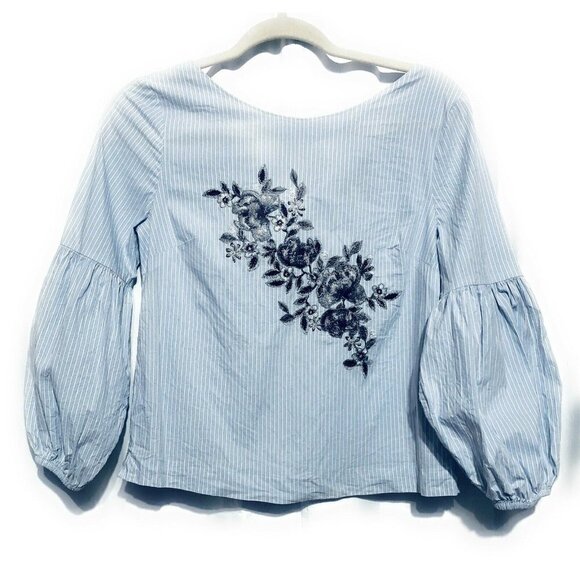 White House Black Market Womens Size 2 Striped Floral Embroidered Top Boho - Picture 1 of 6